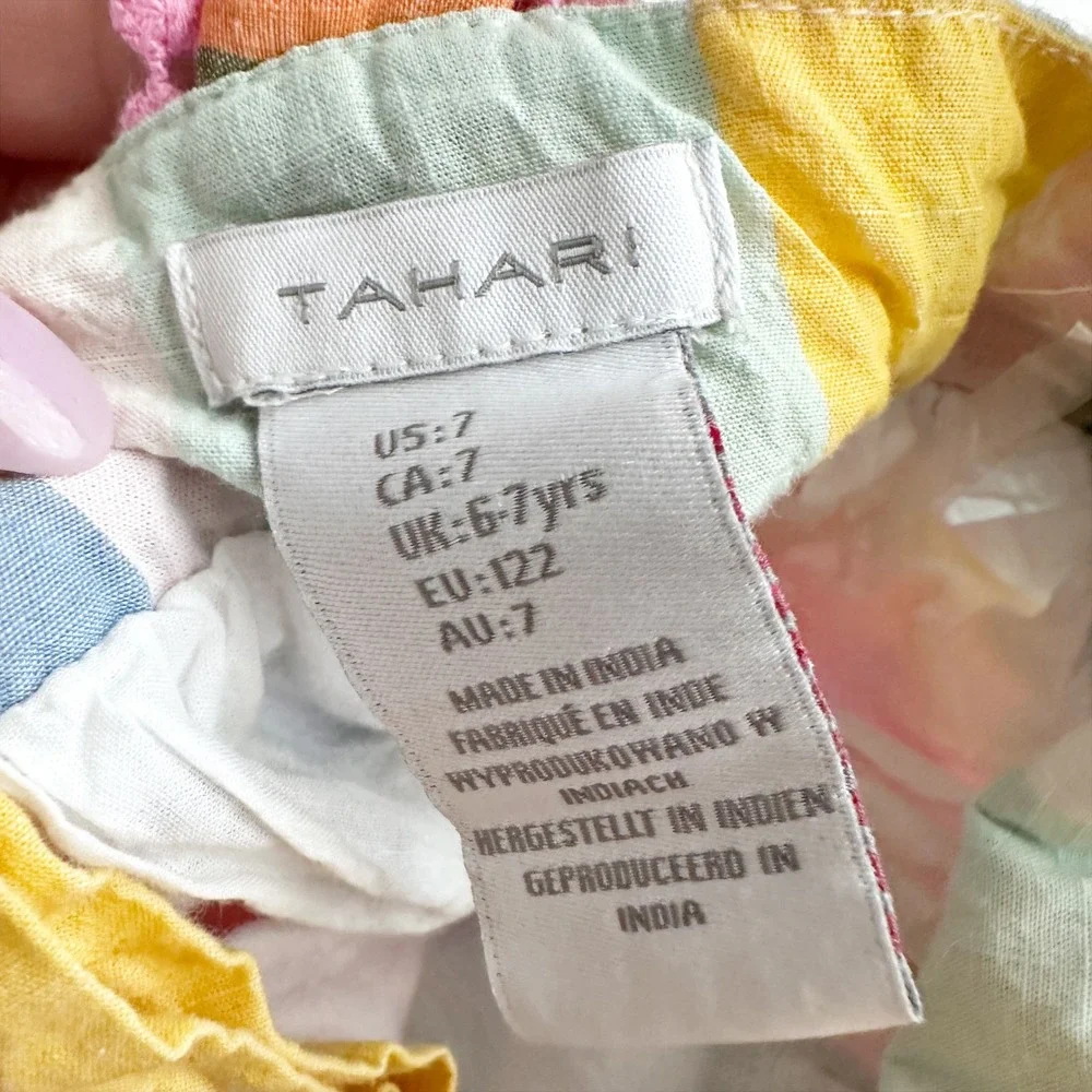 Tahari Cotton Sleeveless Striped Multi Color Dress Fits Girls Size 4